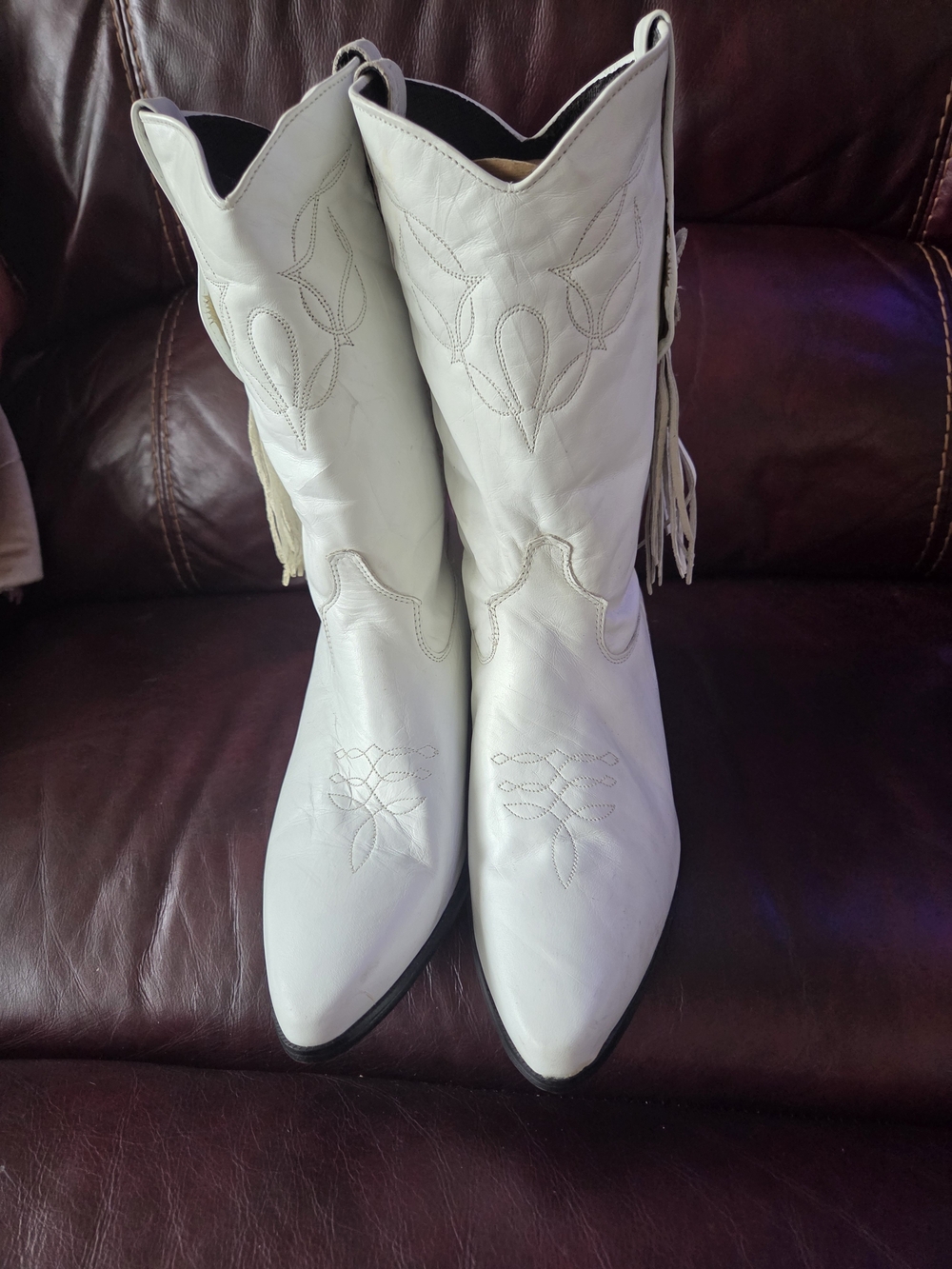Laredo White Western Fringe Mid-Calf Heeled Boots